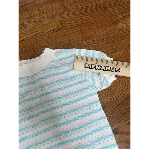 VINTAGE 70s Healthtex Baby Pastel Hearts Stripe Scallop Collar Sleeve USA 24 MO - Picture 5 of 7